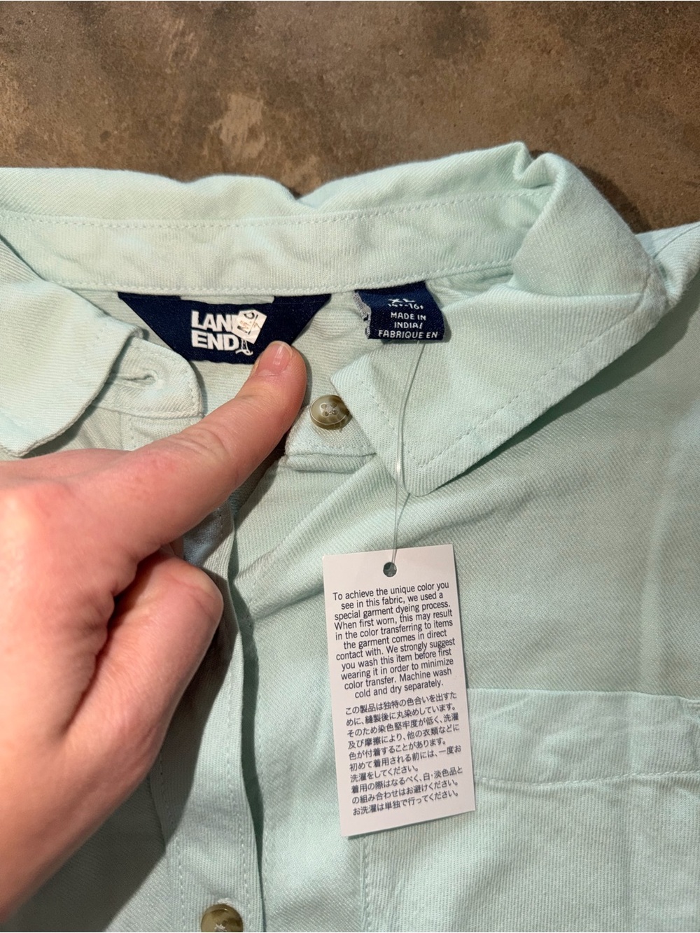 NWT Lands’ End Girls XL 16 Ombre Mint Aqua Button Front Tie Shirt Blue Cotton - Picture 3 of 9